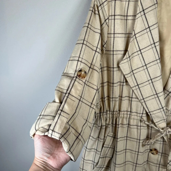 Cozy Co Women's Harper Plaid Jacket Beige Button Up Lined Shacket Layering Large - Picture 4 of 13